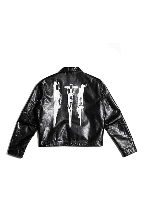 Crucifix Leather Trucker Jacket